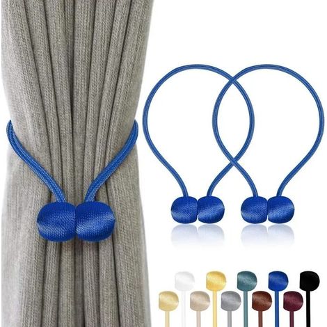 Lot de 2 embrasses rideaux magnétiques, 10 couleurs, corde polyester renforcée – pour salon, chambre, salle à man - Bleu Foncé 2 PCS (1/5)
