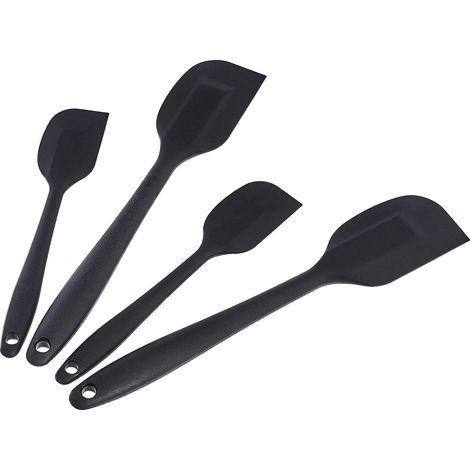Set mit 4 rechteckigen, antihaftbeschichteten Silikonspateln, hitzebeständig, spülmaschinenfest, flexibel, BPA-frei, 2 kleine und 2 große Spatel, Schwarz