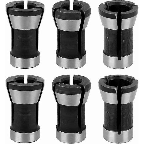 Ensemble de 6 têtes de mandrin à pince, adaptateur de mandrin à pince, adaptateur de tête de mandrin à pince, 6,35 mm 8 mm 6 mm pour mandrin de fraise de machine de découpe électrique, kolezy (1/5)