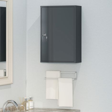 Botiquín de pared, armario de baño con 3 estantes, 2 llaves, 40 x 18 x 60 cm, gris (1/5)