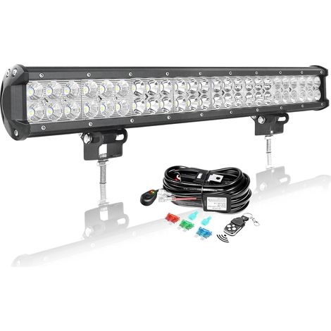 Barre LED 56 cm 144W avec Câblage Stroboscope Rampe LED Étanche 12V 24V Projecteur LED Longue Portée Feux Phare de Travail pour Véhicules 4x4 Voiture Camion Tracteur Quad (1/5)