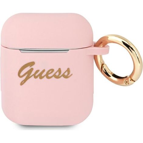 Guess GUA2SSSI AirPods 1/2 Hülle, pink, Silikon, Vintage-Schriftzug (1/3)