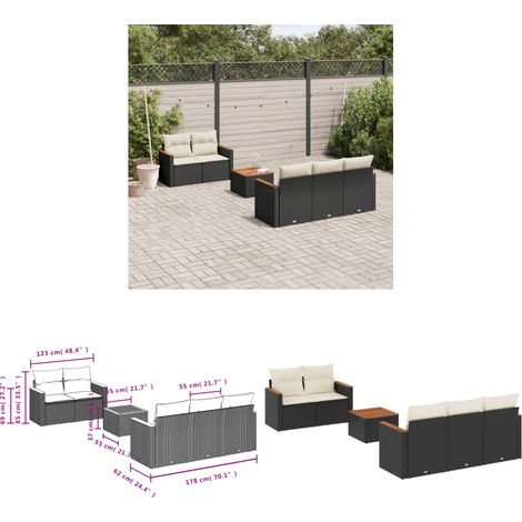 6-tlg. Garten-Sofagarnitur mit Kissen Schwarz Poly Rattan - Gartenmöbel - Esstisch - Lounge Set - Rattan Möbel - Outdoor Sofa - Home & Living (1/3)