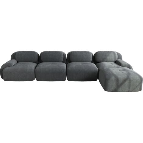 Canapé d'angle 4 places modulable en velours côtelé gris avec mousse haute élasticité 32D, sans cadre, avec chaiselongue et large accoudoirs (1/5)
