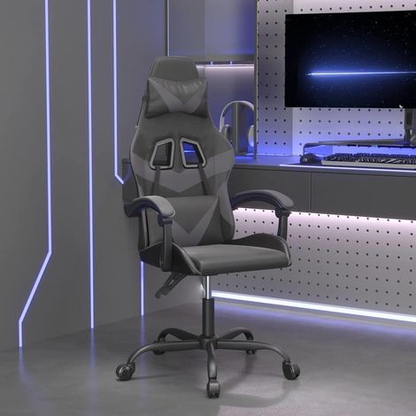 vidaXL Silla gaming giratoria cuero sintético negro y gris (1/5)