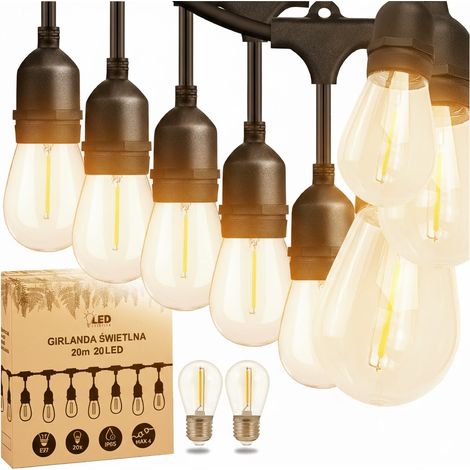 Ghirlanda luminosa da giardino 20 m x 20 lampadine e27 IP65 impermeabile per tutte le stagioni SOLUZIONE LED