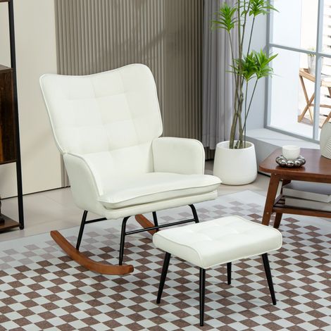Fauteuil à bascule avec repose-pieds, 130 kg, en polyester blanc HAVRYA (1/5)