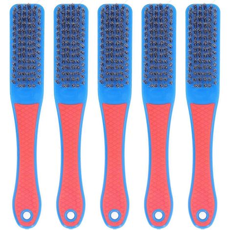 Lot de 5 brosses métalliques à poils en acier inoxydable et manche en silicone, outil de nettoyage pour le travail du bois (1/4)