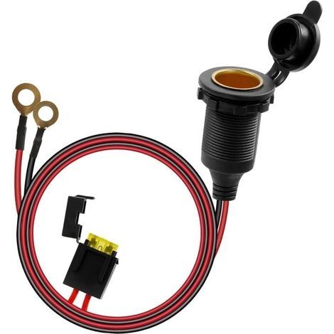 Allume Cigare Socket, Imperméable Prise Allume-Cigare 12V-24V pour Bateau, Moto, Voiture, 1 m 14 AWG Allume cigare câble rallonge prise avec Porte-fusible à Lame (1/4)