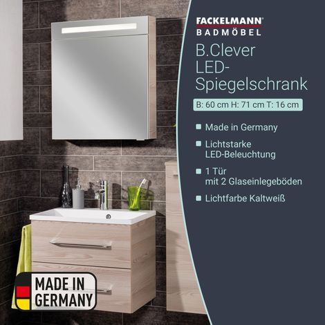 FACKELMANN B.clever Spiegelschrank 60cm Korpusfarbe: Alaska-Esche (1/4)
