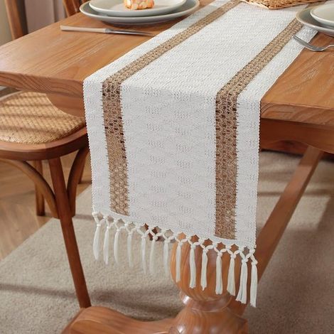 Tischläufer C30 – Baumwoll-Leinen-Mischgewebe – Weiß – 30 x 240 cm – Landhausstil im Bohème-Stil (1/5)
