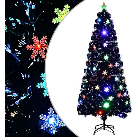 Weihnachtsbaum mit LED-Schneeflocken Schwarz 180 cm Fiberoptik