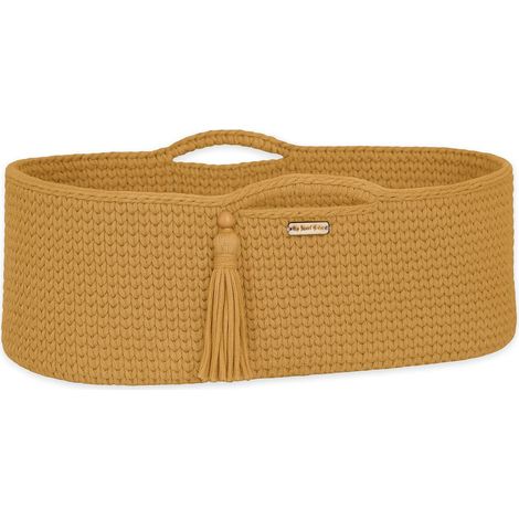 Moisés de algodón BOHO hecho a mano con colchón - mostaza (1/5)