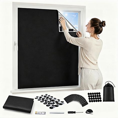 Store 100% Occultant sans Perçage 300 x 145 Oxford 420D Fenêtre Matériau épaissi Pas de perçage Facile à coller Outils complets réutilisables Pour n'importe quelle fenêtre Léger (1/5)