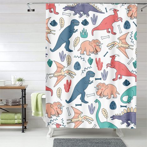 Rideau de douche dinosaures jungle colorée, rideau salle de bain, 180x180 cm (1/5)