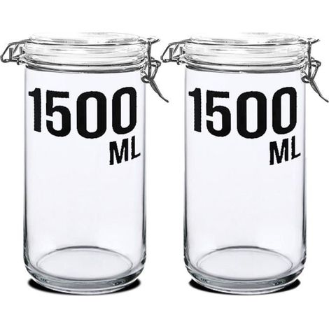 Lot 2 bocal hermétique à bouchon mécanique,pot de conservation,capacité 1500 ml-Diamètre 10 x Hauteur 25.2 cm -JUANIO (1/2)