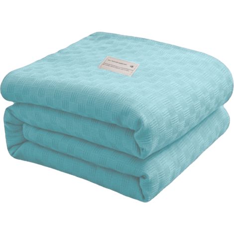 Couverture Thermique - 150 x 100 cm - Coton Longue Fibre - Pour Lit Canapé ou Sofa - Respirante Toute Saison - Verte - 1 Pièce (1/5)