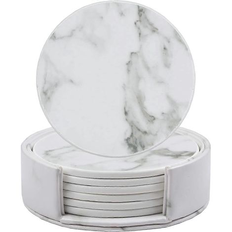 Dessous de verre ronds en similicuir, lot de 6 (1/5)