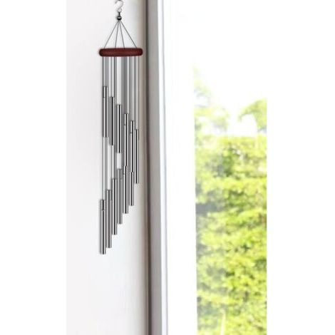 Pair Carillon éolien extérieur argenté, 12 Tubes en Aluminium et Crochet, décoration pour la Maison, la terrasse, Le Jardin