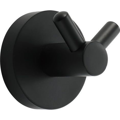 Noir Crochet Mural Acier INOX Patère Murale Double Ronde Patere Porte Manteau Installation à Vis Crochet de Manteau pour Cuisine, Salon et Bureau Portemanteau Mural,1 PCS- (1/5)