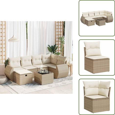 7-tlg. Garten-Sofagarnitur mit Kissen Beige Poly Rattan - Gartensofa Set - Garten Sofa Set - Outdoor Sofa Set - Garten Sofagarnitur (1/5)