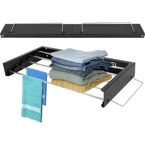 Séchoir à linge mural 80/100 cm pliable - Charge maximale : 25 kg - Pour l'intérieur ou (noir - 80 cm) (1/5)