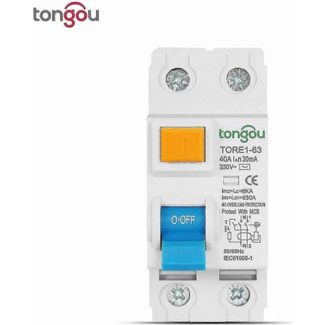 Disjoncteur différentiel 2P 16A 63A 10mA 30mA 100mA 6kA 230V (1/5)