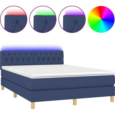 Lit double  Lit adulte  Sommier à lattes de lit avec matelas LED Bleu 140x190 cm Tissu