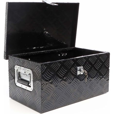 XPOtool Werkzeugbox Alu 50,8x30,5x24 cm Schwarze Transportbox, Werkzeugkiste inkl. Schlüssel, Alubox mit Handgriffen, großzügige Deichselbox