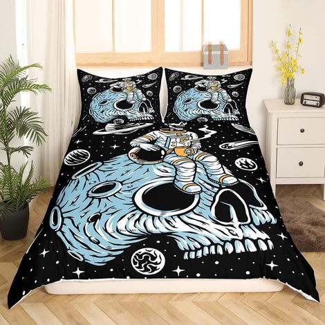 Galaxie Housse de Couette Skull Astronaut Parure de Lit 140x200cm pour Enfants Garçons Filles Universe Planets Sets de Housse de Couette Cosmos avec 1 taie d'oreiller - 140 x 200 cm (1/5)