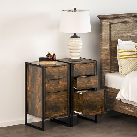 Industrial Style Chest of Drawers with Three Storage Compartments, Rustic Brown Particle Board and Steel Frame, 40kg Capacity