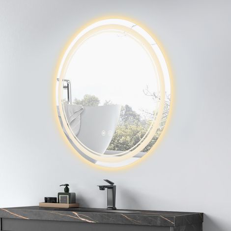 Specchio bagno LED Sanitemodar 60x60cm, specchio bagno con interruttore a parete, specchio parete con luci a tre colori, anti-appannamento, interruttore touch (1/5)