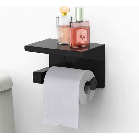 Porte Papier Toilette, Support Papier Rouleau sans Percage Derouleur Papier WC,Distributeur Papier avec Tablette, Acier INOX SUS 304, Colle Auto-adhésive et Mural pour Salle de Bain (1/4)