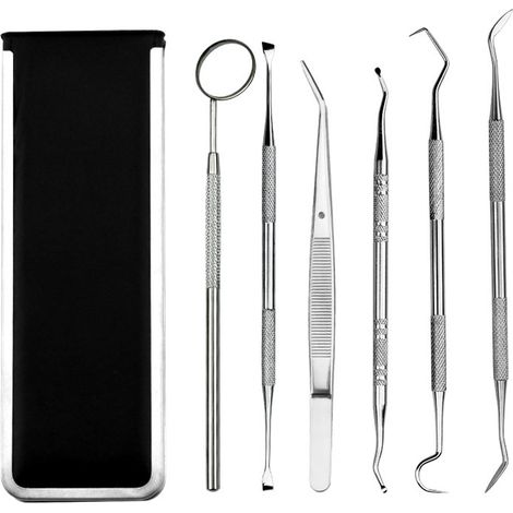 Outils Dentaires Par Set Sonde En Acier Inoxydable Détartreur À Crochet Pince Miroir Kit De Nettoyage Des Dents Avec Étui (1/5)