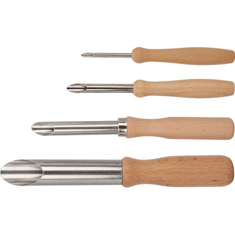 Ensemble de 4 outils en céramique, poinçon en acier inoxydable, manche rond en bois, fait main (1/5)