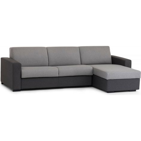Talamo Italia - Divano fisso con penisola Azechiele, Sofà ad angolo, Penisola contenitore reversibile, Braccioli slim, 100% Made in Italy, Cm 260x95h90, Grigio bicolor