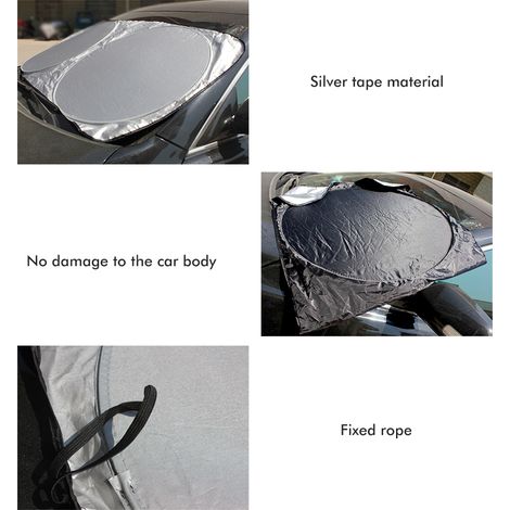 Pare-soleil de pare-brise 160x86cm Argenté Protection UV Auto Visière Voiture avec Oreilles Extérieure (1/3)