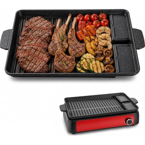 Plaque de cuisson rectangulaire, plaque de cuisson avec rainures de barbecue, grille pour cuisinière à gaz, poêle à grill, poêle à gril antiadhésive pour réchaud de camping, pour induction, gaz (1/5)