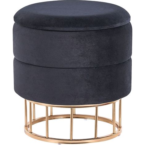 Storage Pouffe Black Polyester Velvet Upholstery Gold Base Glamorous Design Living Room Accessories ELGIN (1/5)