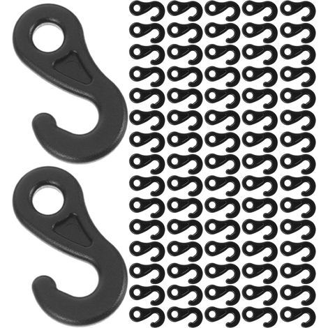 CCYKXA 100 Pcs Black Plastic Campervan Awning Hooks, S-Hooks for Bungee Cords, Lightweight Hanging Hooks for Outdoor Lighting and Tents, Accessories (1/5)