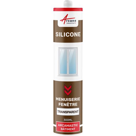 Arcane Industries – Mastic silicone neutre 300 ml – Élastique et étanche – Forte adhérence sur tous matériaux – Pour joints de menuiserie et vitrage