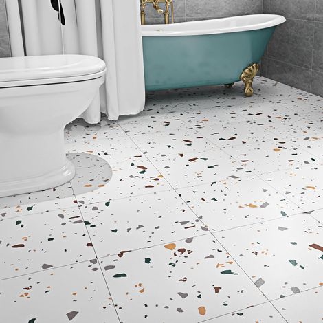 Épais 5 Dalles Lino Sol PVC Résistant Dalle Adhesive 30x30cm Revetement de Sol Salon Cuisine Salle de Bain Imperméable Marbre Blanc Antidérapantes