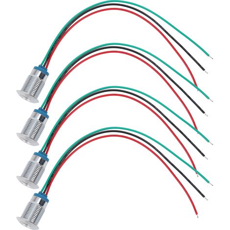4 Ensembles LED Indicateur Etanche Anode Commune 12mm 110-220V Rouge Vert pour Contrôle Industriel (1/5)