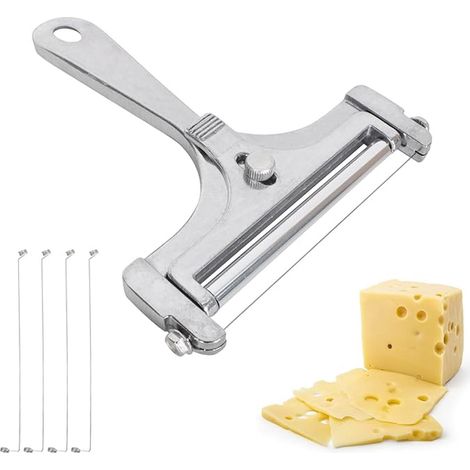 Trancheuse à fromage - Coupe-fromage avec fil réglable - Acier inoxydable - Compatible lave-vaisselle - Idée cadeau - Pour fromages à pâte dure - Ustensiles de cuisine - Accessoires de cuisine (1/5)