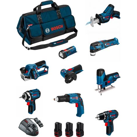 BOSCH Kit BMKB9-28CD3 (GSR12V-15+GTB12V-11+GDR12V-105+GWS12V-76+GST12V-70+GOP12V-28+GSA12V-14+GLI12V-80+GHO12V-20+3x2,0Ah...) (1/5)