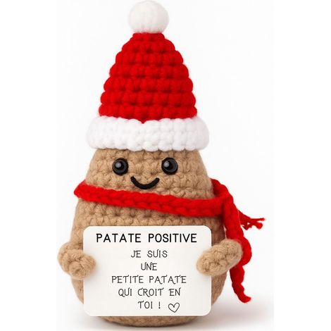 Patate Positive de Noël ® Idée Cadeau Motivation Noel Original & Amusant Surprises & Deco Fete Crochet Handmade Drôle Garcon, Fille, Ado, Homme, Femme, Couple Peluche Insolite New Collect