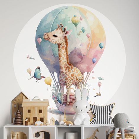 Sticker mural rond / cercle Enfants - Girafe - Diamètre 30 cm - Adhésif MAT (1/2)
