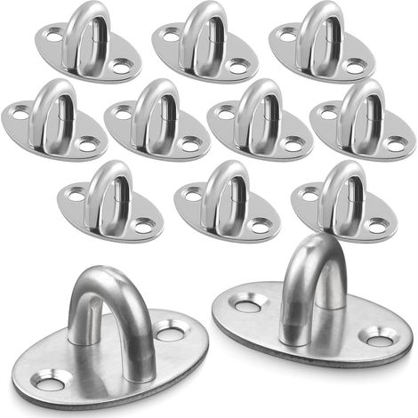 Gancho de techo plateado, 12 piezas, ojal ovalado de acero inoxidable, gancho de montaje en techo, placa de ojal de montaje en pared en forma de U, 3,9 x 2,6 cm (1/5)