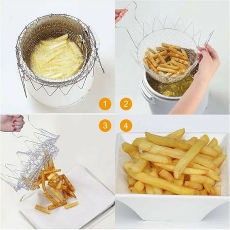 Panier à Frire, Panier a Salade Tamis Cuisine Inoxydable Fry Extensible Chef Panier Cuisine Étiquette (1/5)