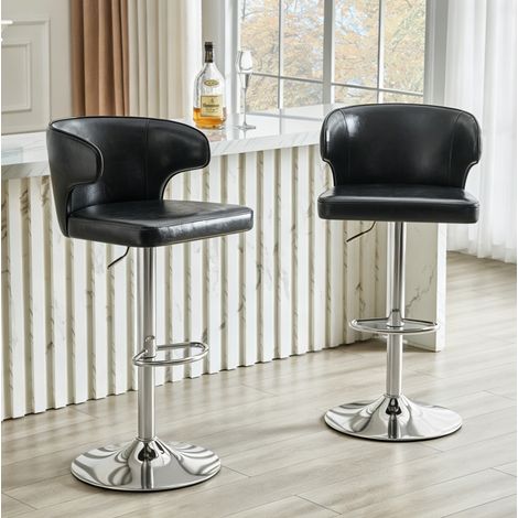 Sgabello da bar girevole con schienale ergonomico, seduta regolabile, poggiapiedi, metallo nero (1/5)